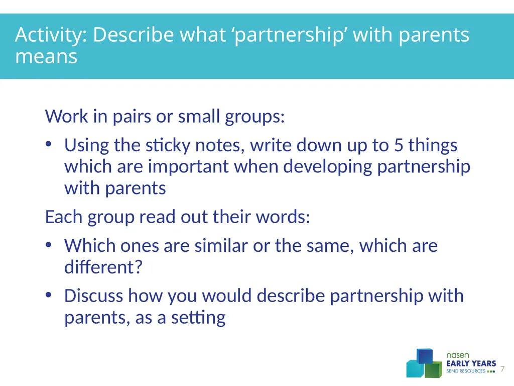 Practitioners and parents working together to - slide 7 of 14