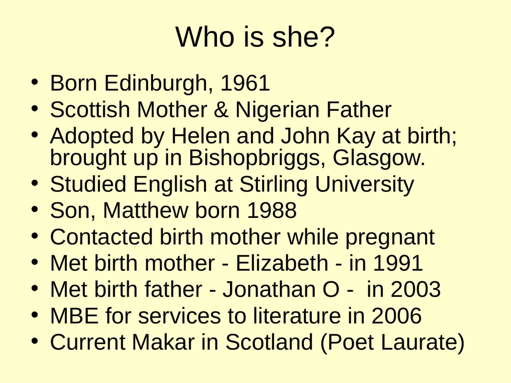 National 5 Scottish Text Jackie Kay Discussion, - slide 2 of 32