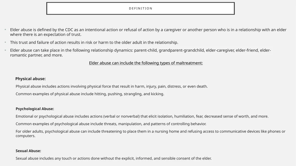 Elder abuse definition, risk factors, warning - slide 2 of 10