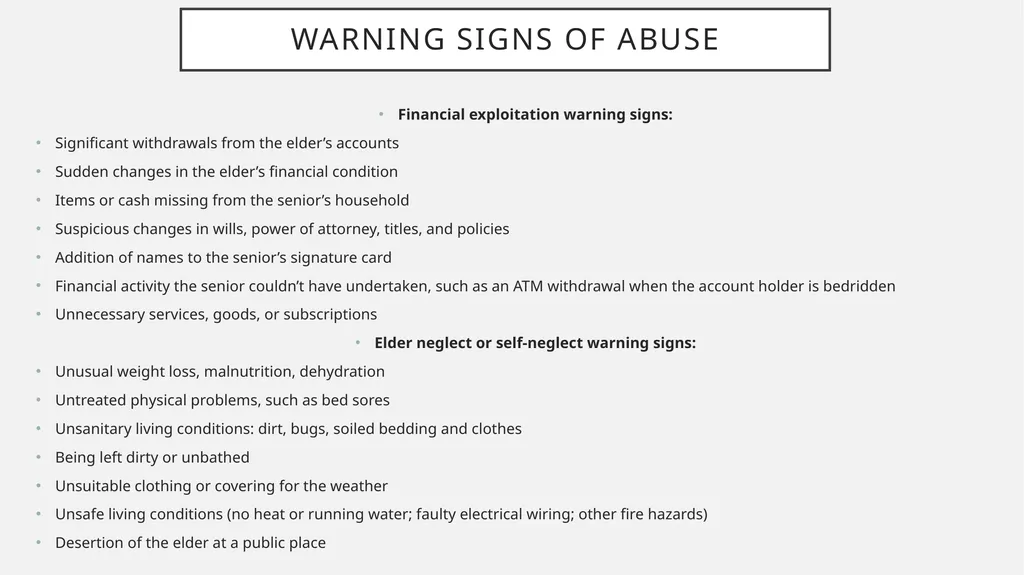 Elder abuse definition, risk factors, warning - slide 8 of 10