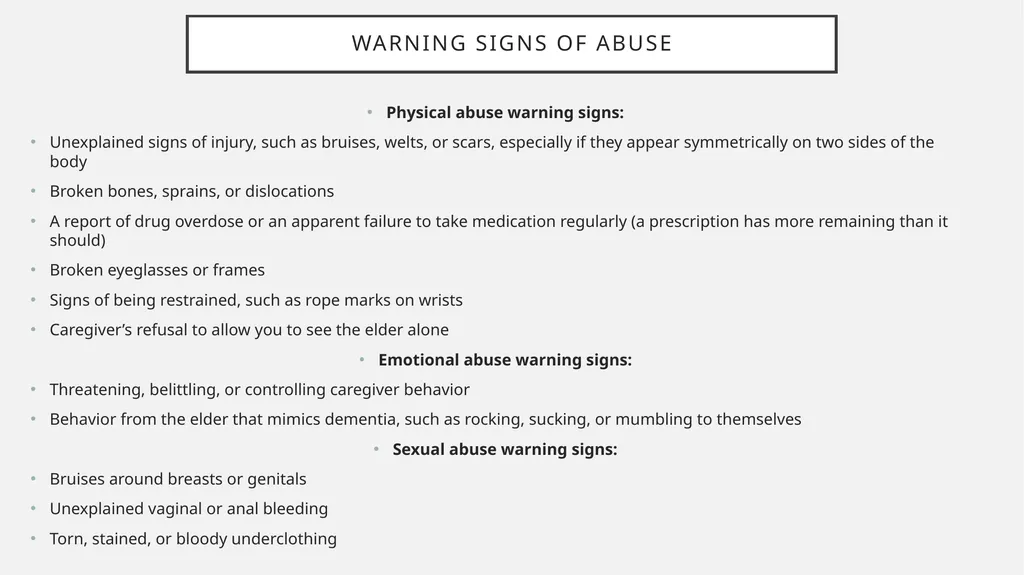 Elder abuse definition, risk factors, warning - slide 9 of 10