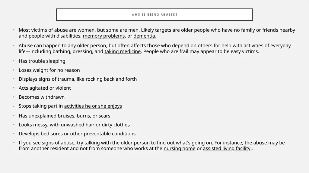 Elder abuse definition, risk factors, warning - slide 4 of 10