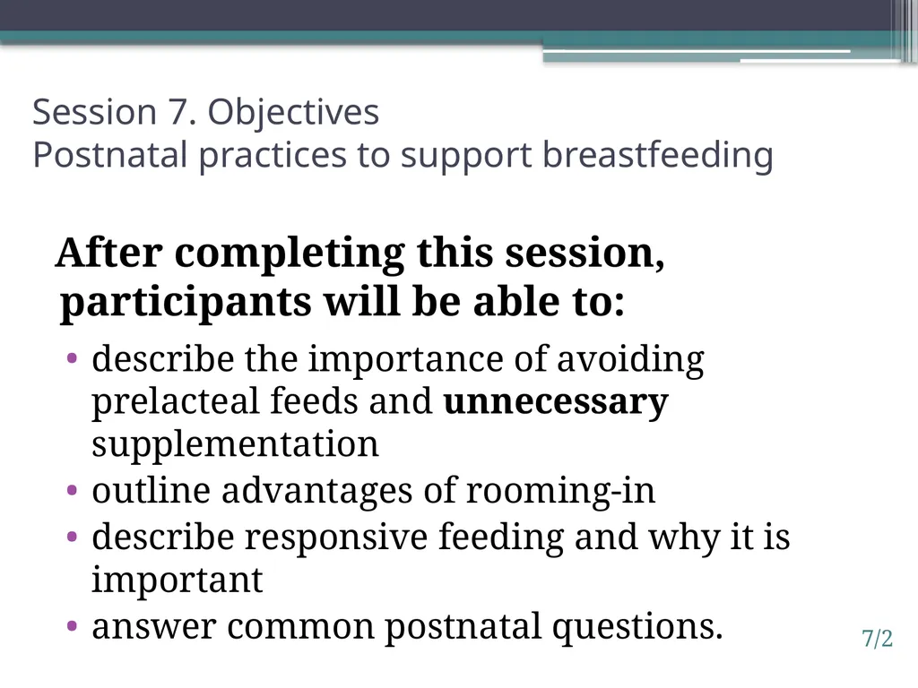 Session 7. Postnatal practices to support - slide 2 of 9