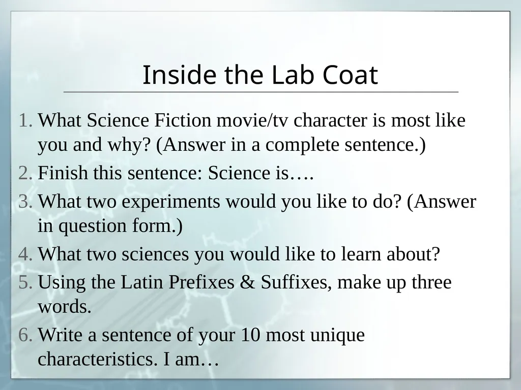 My Own Lab Coat A getting to know you activity - slide 3 of 4