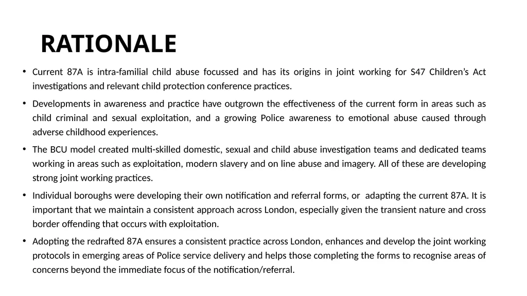 Briefing Note – redrafted Form 87A and - slide 3 of 8