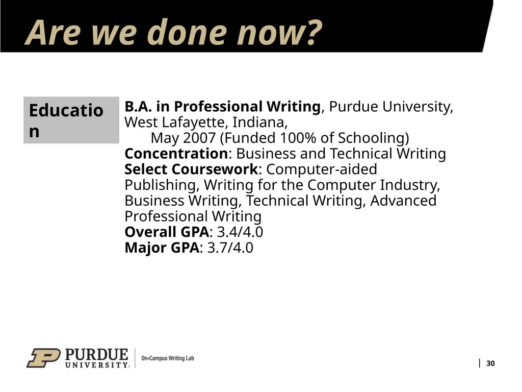 Developing Your Résumé 1 Overview of Sections 2 - slide 30 of 53