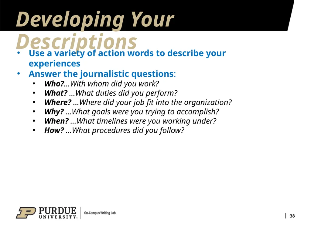 Developing Your Résumé 1 Overview of Sections 2 - slide 38 of 53