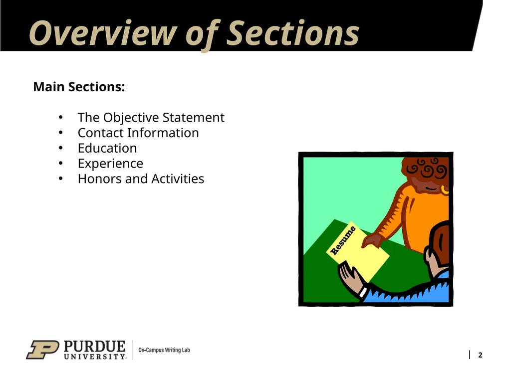 Developing Your Résumé 1 Overview of Sections 2 - slide 2 of 53