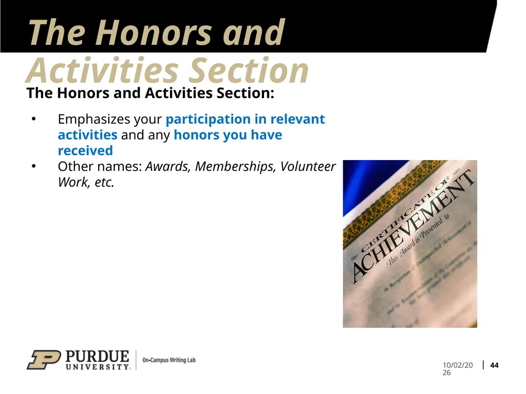 Developing Your Résumé 1 Overview of Sections 2 - slide 44 of 53