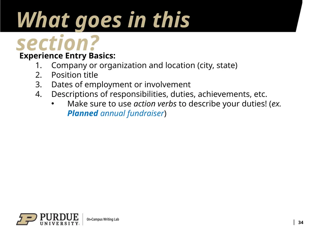 Developing Your Résumé 1 Overview of Sections 2 - slide 34 of 53