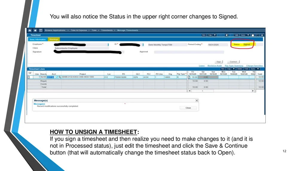 SUB EMPLOYEE TIMEKEEPING TRAINING DOCUMENT FOR: - slide 12 of 30