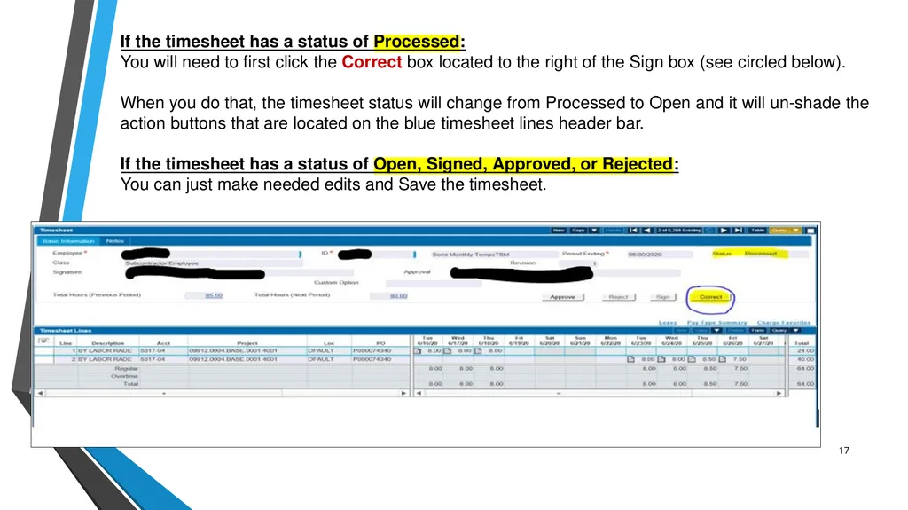 SUB EMPLOYEE TIMEKEEPING TRAINING DOCUMENT FOR: - slide 17 of 30