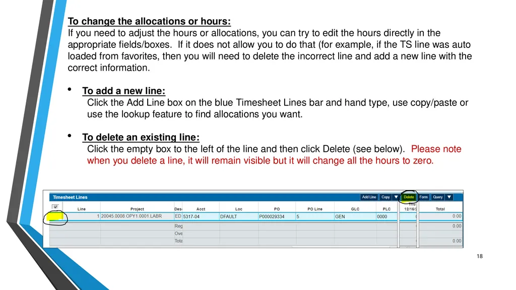 SUB EMPLOYEE TIMEKEEPING TRAINING DOCUMENT FOR: - slide 18 of 30