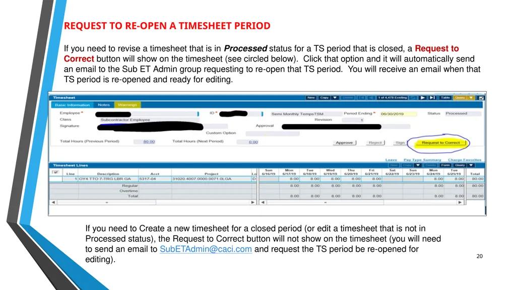 SUB EMPLOYEE TIMEKEEPING TRAINING DOCUMENT FOR: - slide 20 of 30