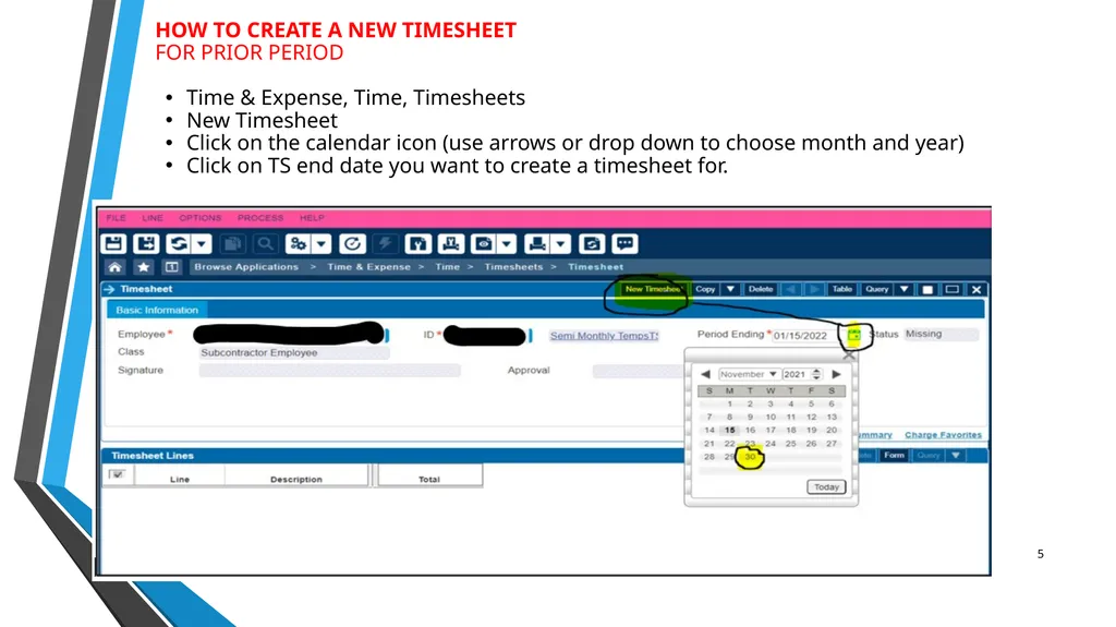SUB EMPLOYEE TIMEKEEPING TRAINING DOCUMENT FOR: - slide 5 of 30