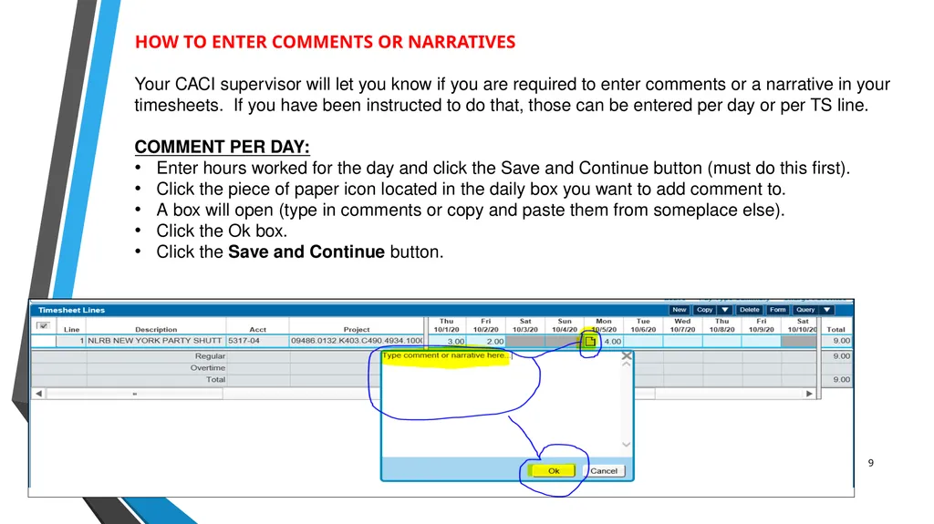 SUB EMPLOYEE TIMEKEEPING TRAINING DOCUMENT FOR: - slide 9 of 30