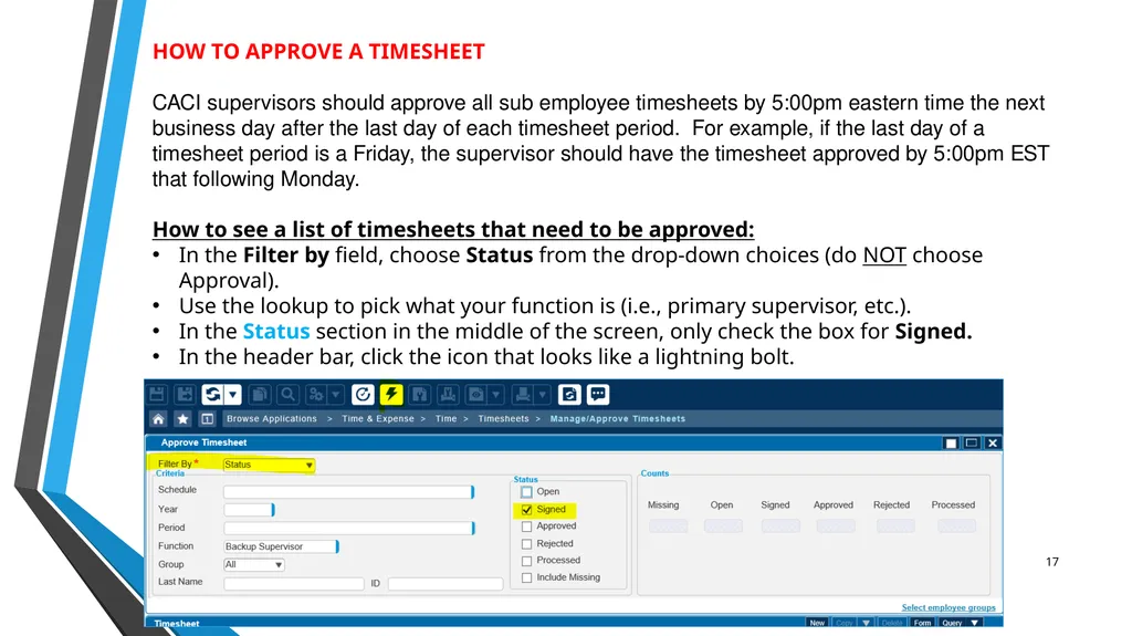 SUB EMPLOYEE TIMEKEEPING TRAINING DOCUMENT FOR: - slide 17 of 39