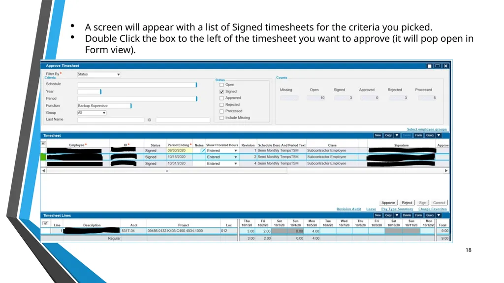 SUB EMPLOYEE TIMEKEEPING TRAINING DOCUMENT FOR: - slide 18 of 39