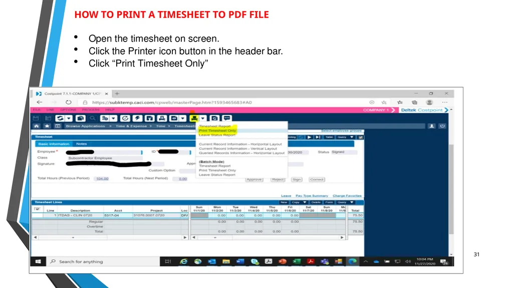 SUB EMPLOYEE TIMEKEEPING TRAINING DOCUMENT FOR: - slide 31 of 39