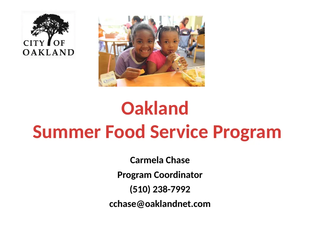 Oakland Summer Food Service Program Carmela Chase