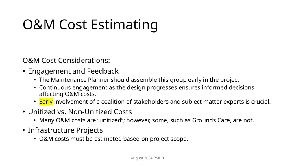 Estimating Operation and Maintenance (O&M) cost - slide 9 of 30