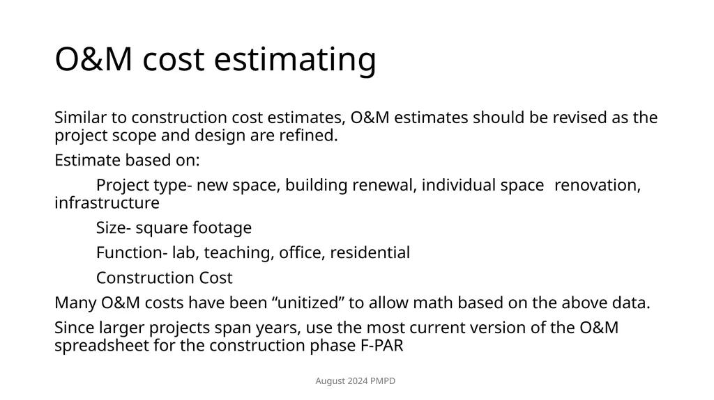Estimating Operation and Maintenance (O&M) cost - slide 8 of 30