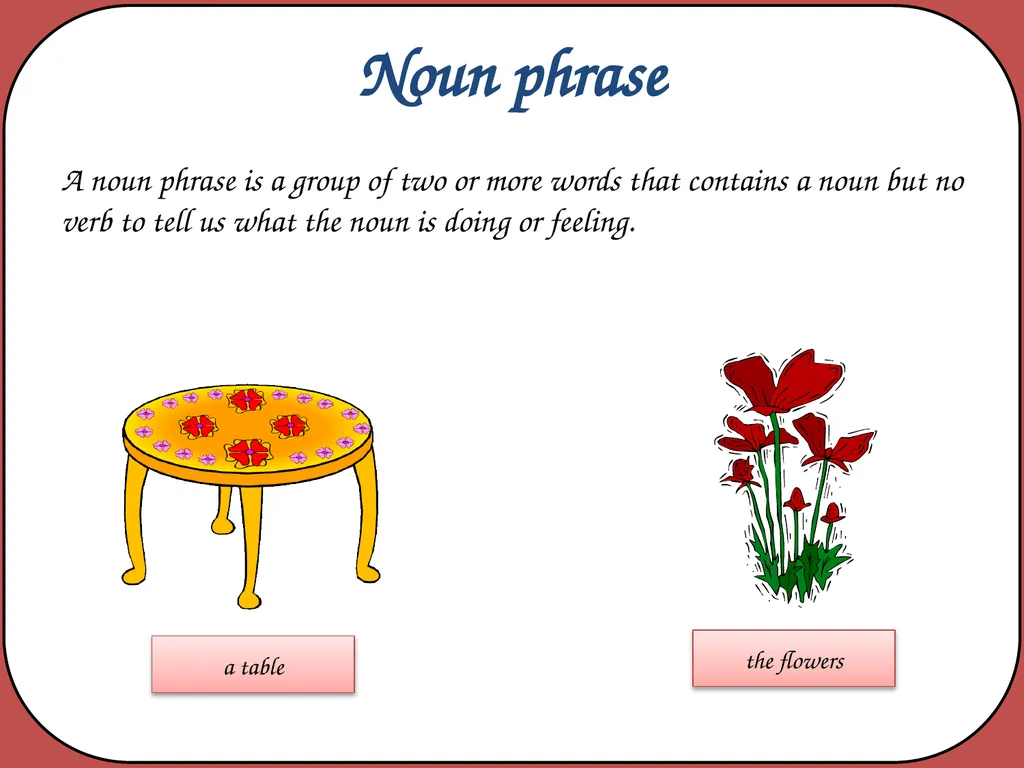 Noun phrases Using words to describe and specify - slide 2 of 13