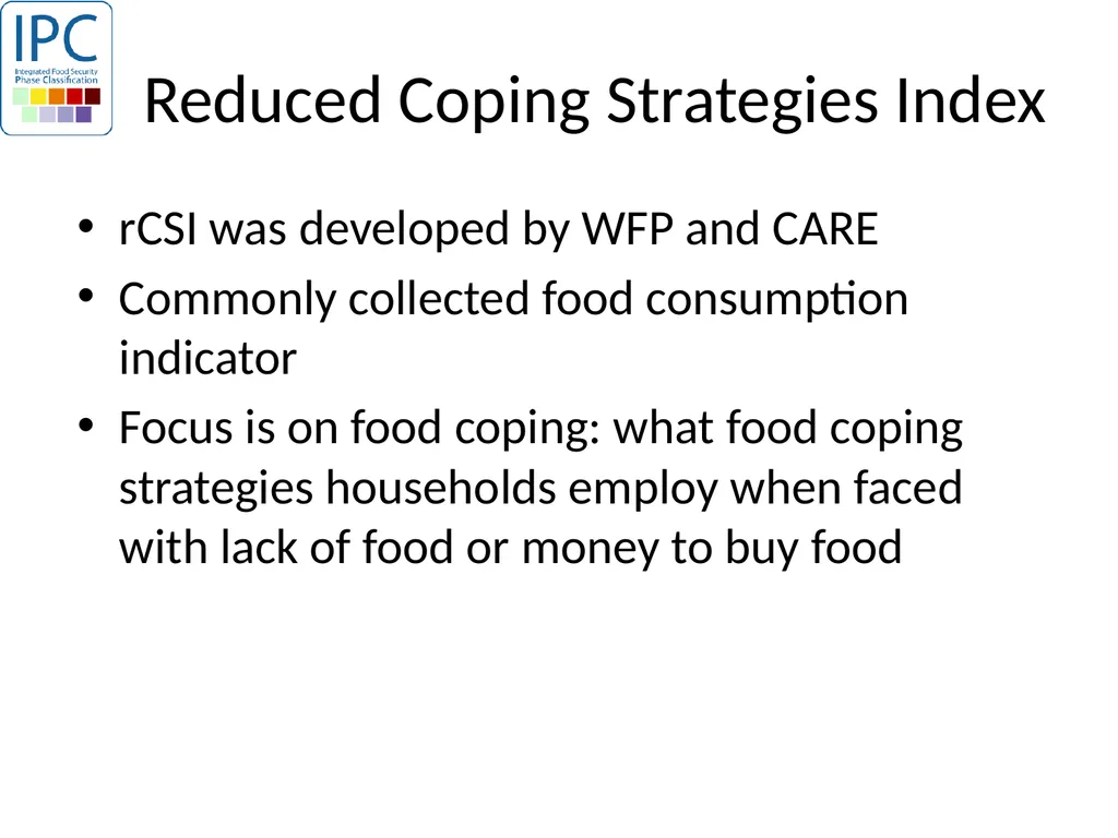 Reduced Coping Strategies Index IPC Global - slide 2 of 9