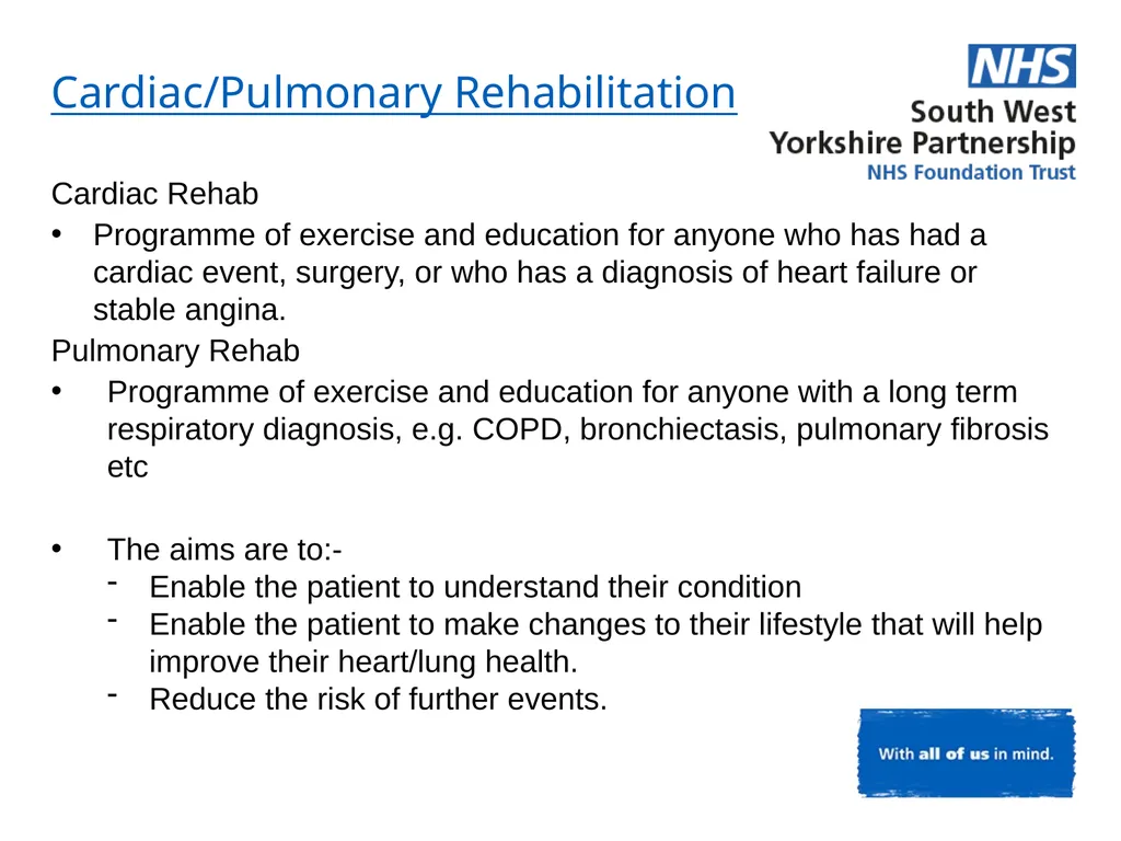 Cardiac and Pulmonary Rehabilitation Service - slide 2 of 12