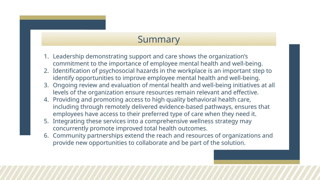 EMPLOYEE MENTAL HEALTH AND WELL-BEING: EMERGING - slide 8 of 9