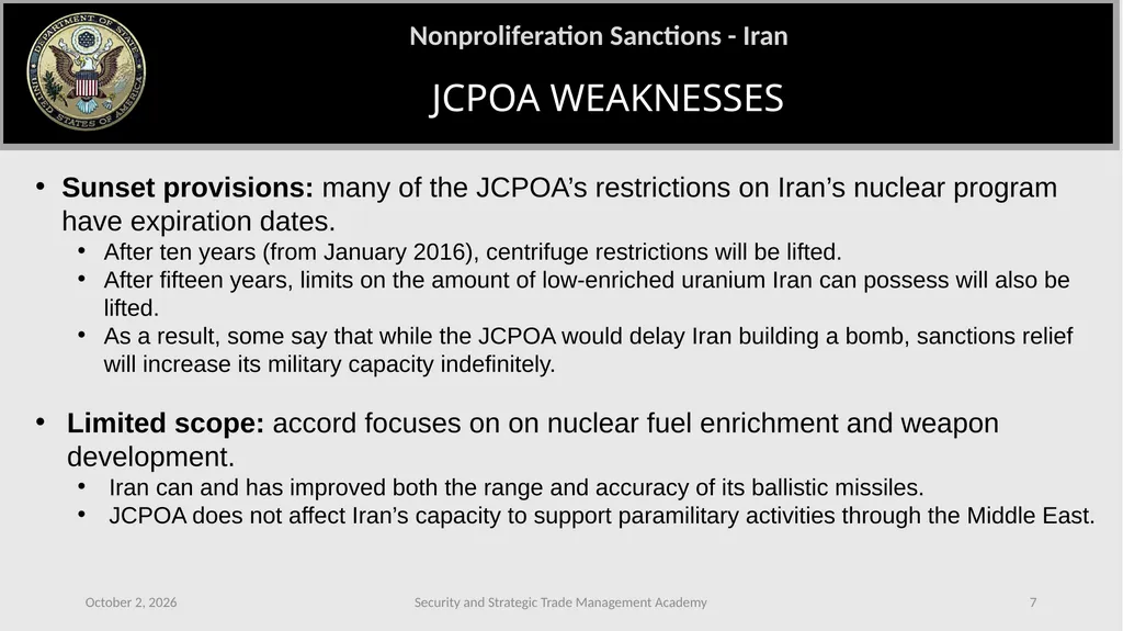 CASE STUDY: IRAN SANCTIONS (Islamic Republic of - slide 7 of 11