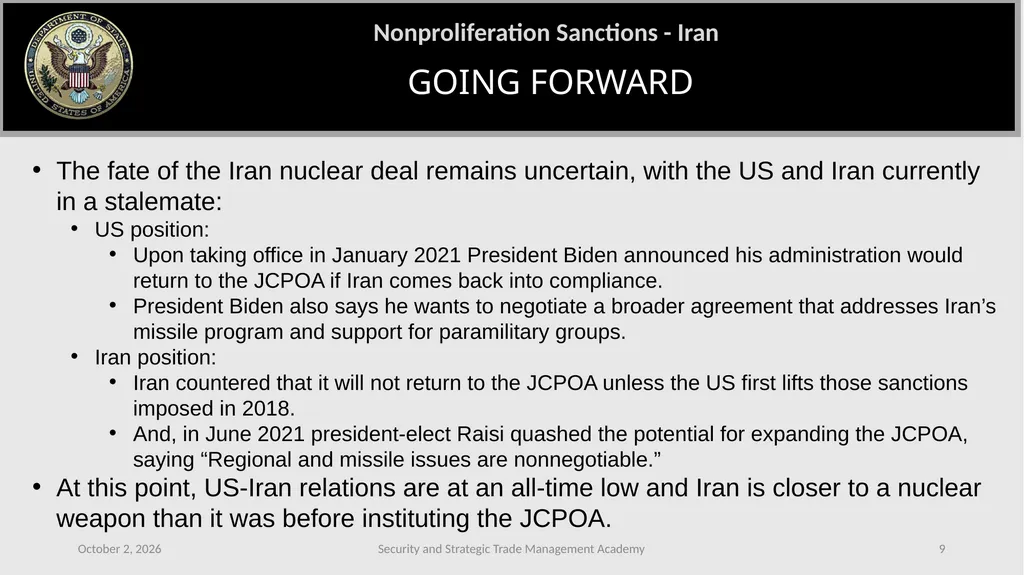 CASE STUDY: IRAN SANCTIONS (Islamic Republic of - slide 9 of 11