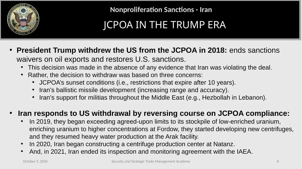 CASE STUDY: IRAN SANCTIONS (Islamic Republic of - slide 8 of 11