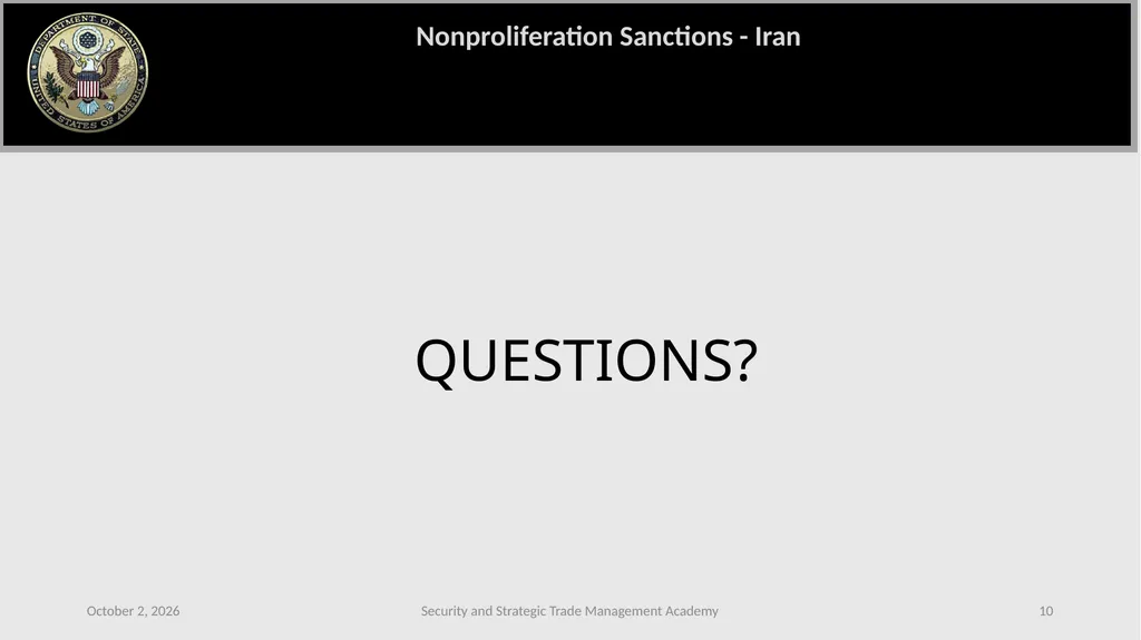 CASE STUDY: IRAN SANCTIONS (Islamic Republic of - slide 10 of 11