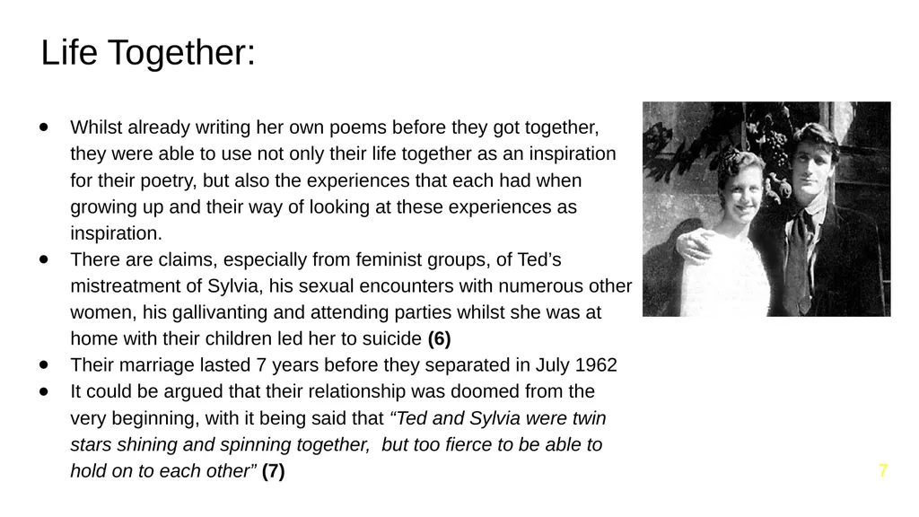 Plath and Hughes - their relationship Group ? - slide 7 of 13