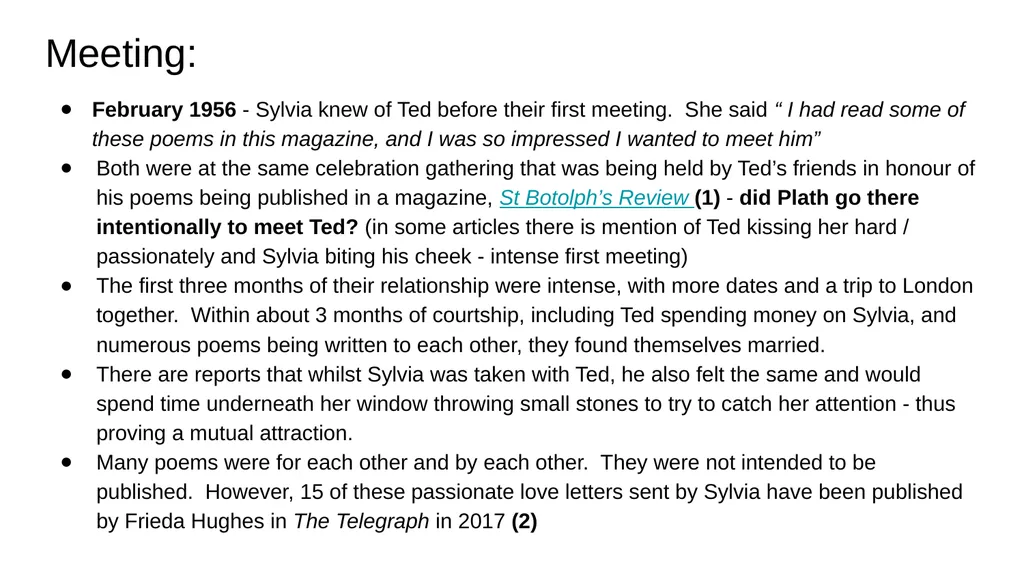 Plath and Hughes - their relationship Group ? - slide 3 of 13