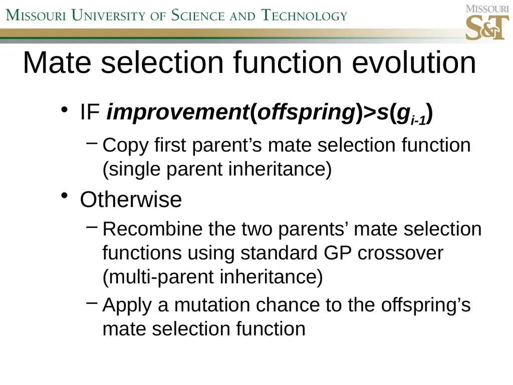 Self-Adaptive Semi-Autonomous Parent Selection - slide 8 of 38