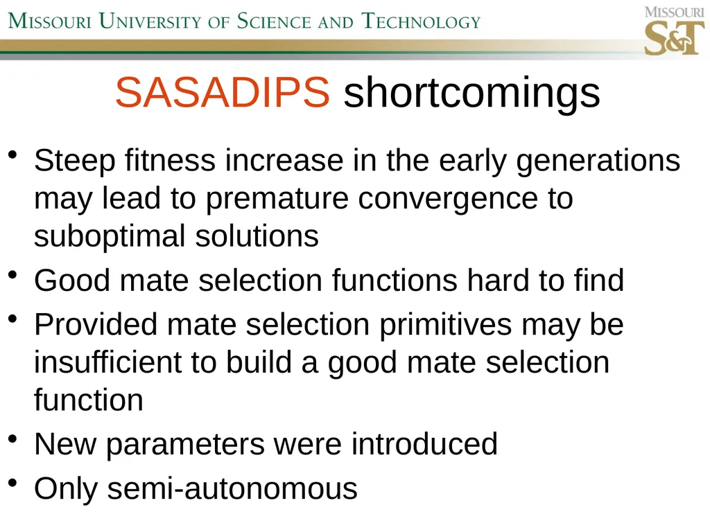 Self-Adaptive Semi-Autonomous Parent Selection - slide 14 of 38