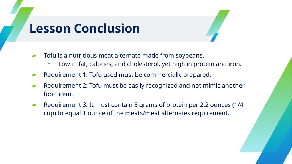 Tofu Requirements in the CACFP CACFP iTrain Simple - slide 13 of 15