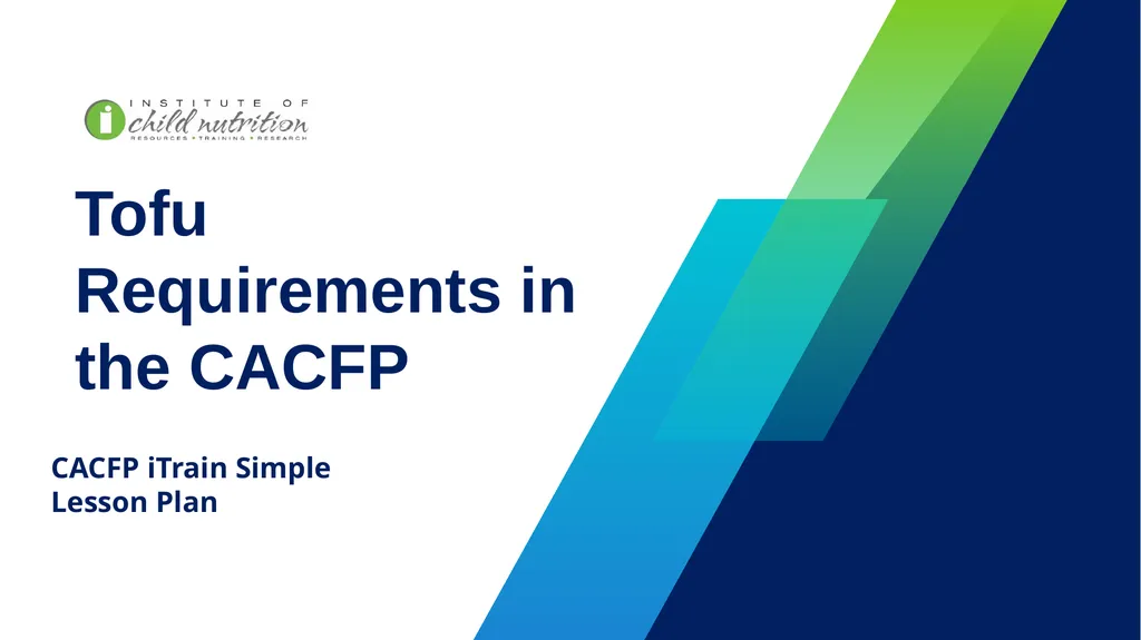 Tofu Requirements in the CACFP CACFP iTrain Simple - slide 1 of 15