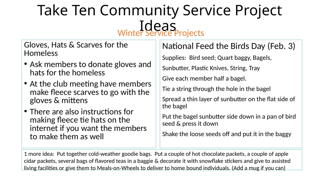 Easy Community Service Project Ideas! Presented by - slide 6 of 10