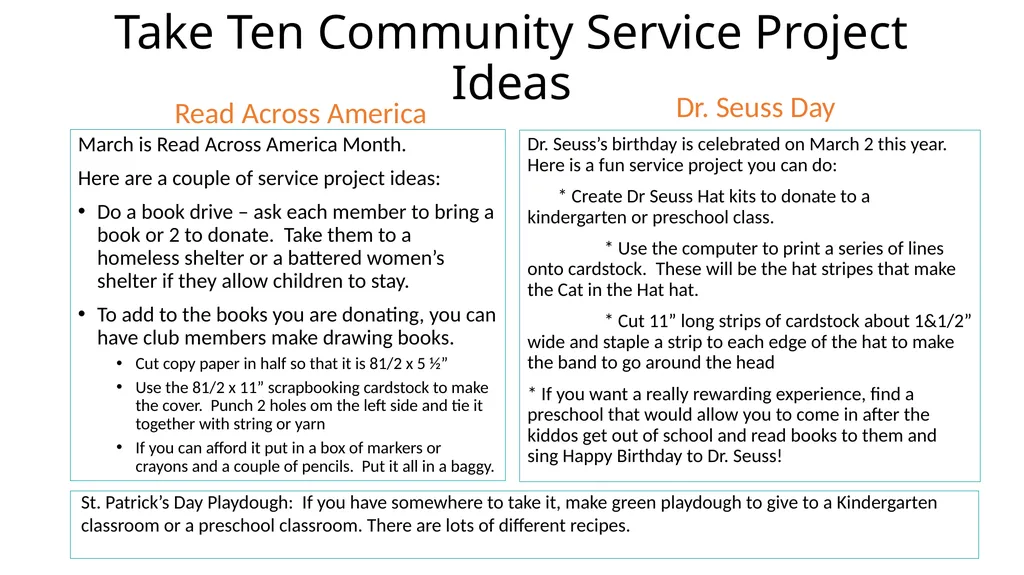 Easy Community Service Project Ideas! Presented by - slide 8 of 10
