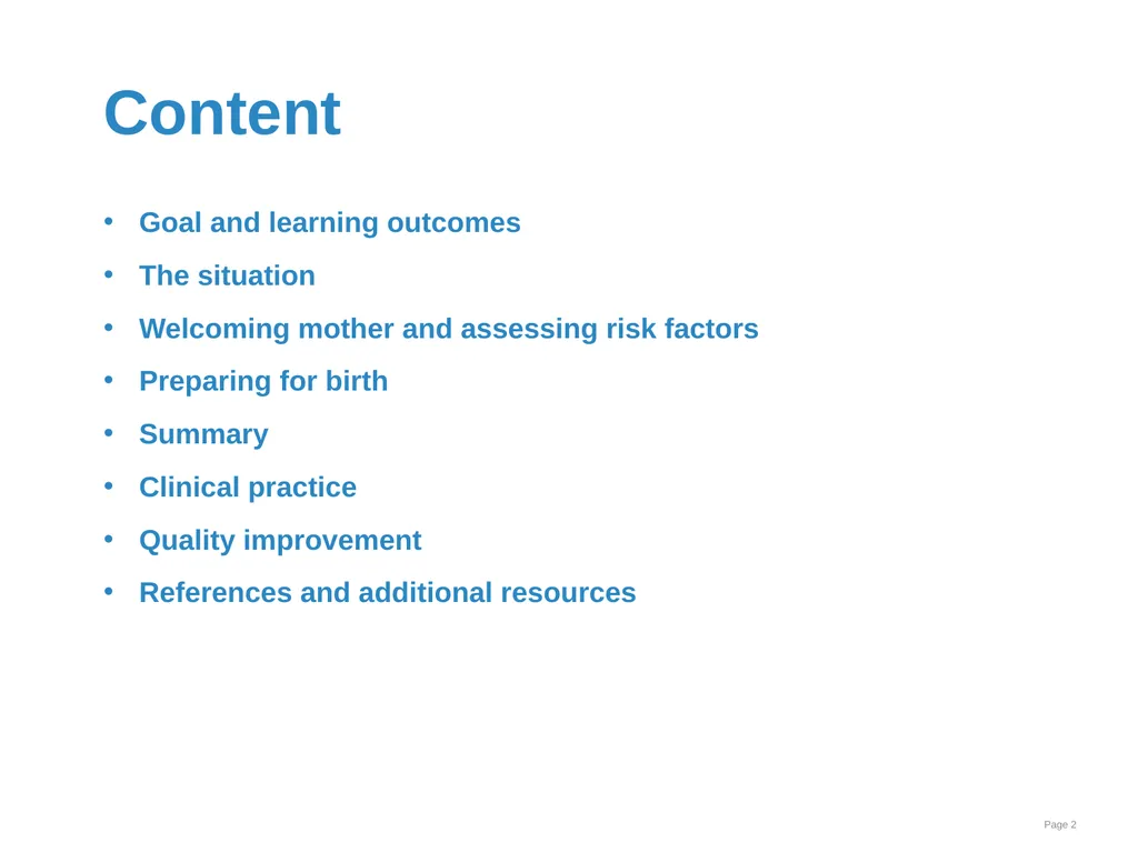 Preparation for birth Goal and learning outcomes - slide 2 of 25