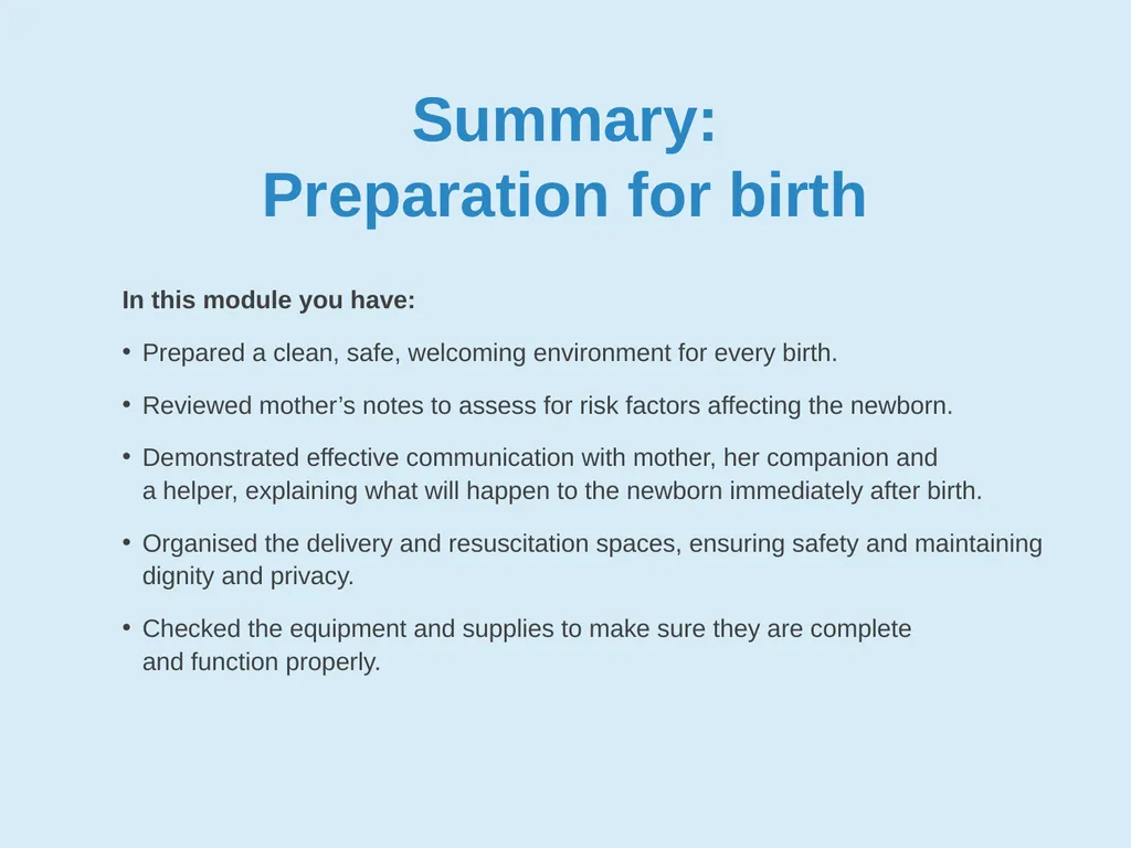 Preparation for birth Goal and learning outcomes - slide 22 of 25
