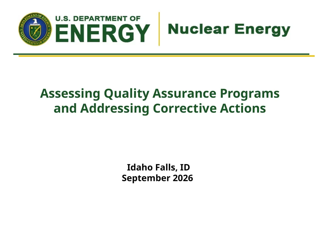 Assessing Quality Assurance Programs and - slide 1 of 23
