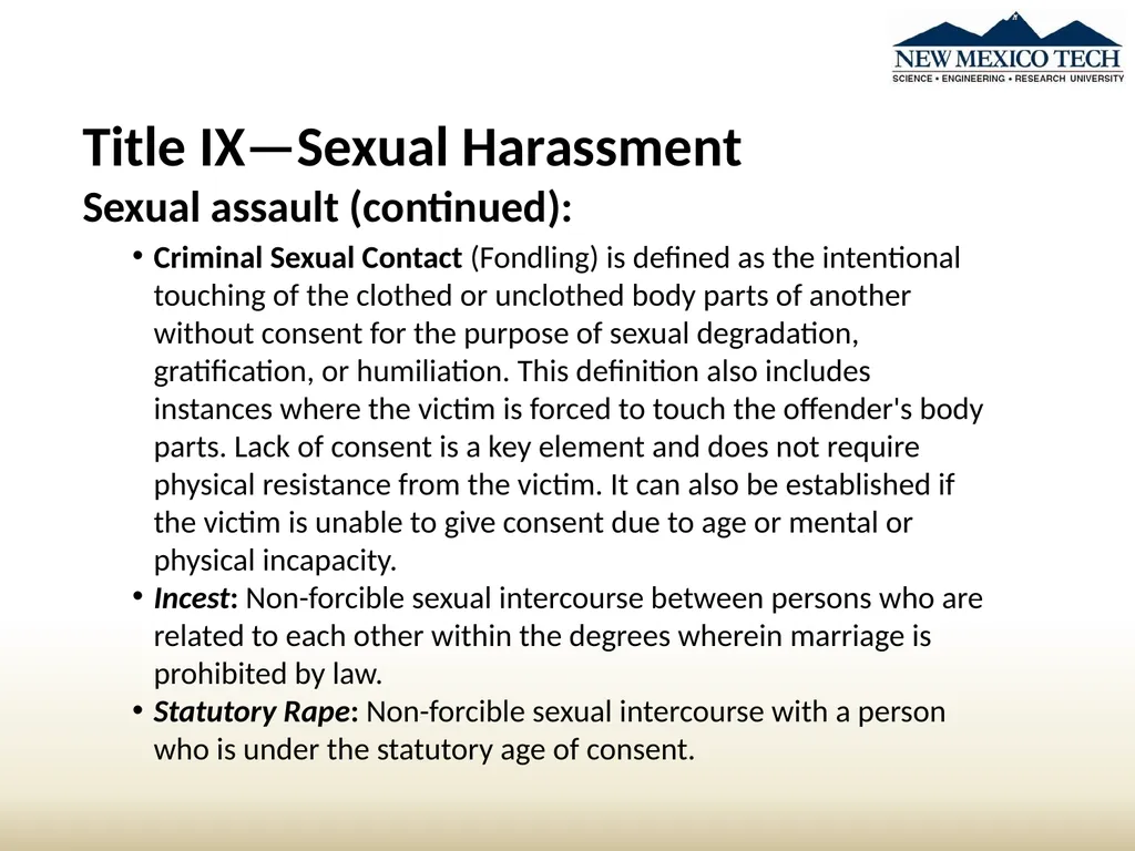 New Student Awareness Training Sexual Misconduct, - slide 16 of 28