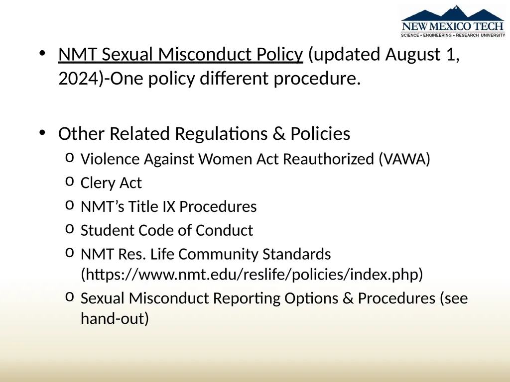 New Student Awareness Training Sexual Misconduct, - slide 3 of 28
