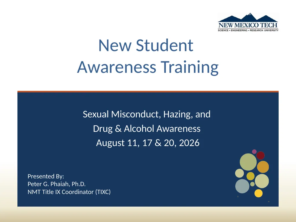New Student Awareness Training Sexual Misconduct, - slide 1 of 28
