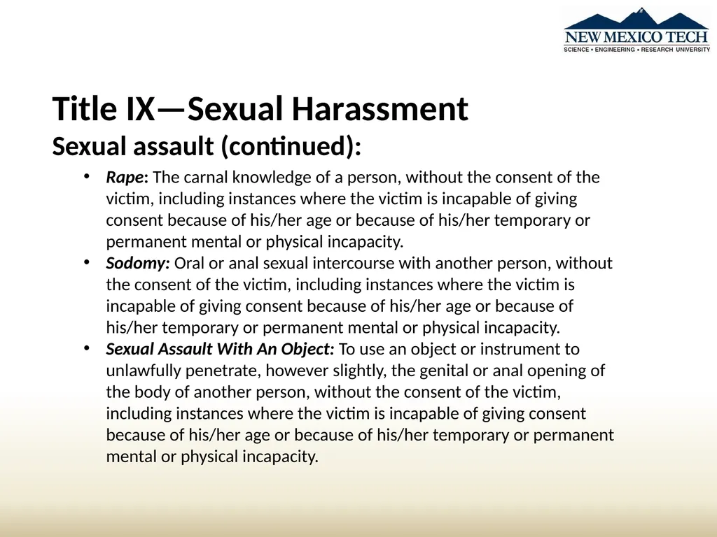 New Student Awareness Training Sexual Misconduct, - slide 15 of 28