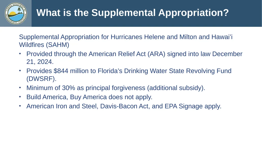 What is the Supplemental Appropriation? - slide 2 of 9